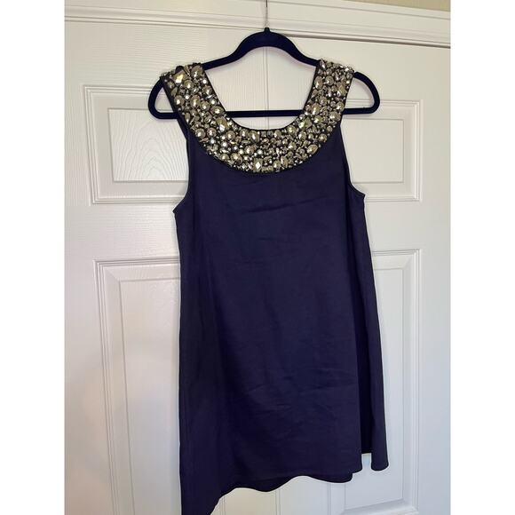 Alice‎ and Olivia Navy Embellished Trapeze Mini Dress Medium - Picture 8 of 12